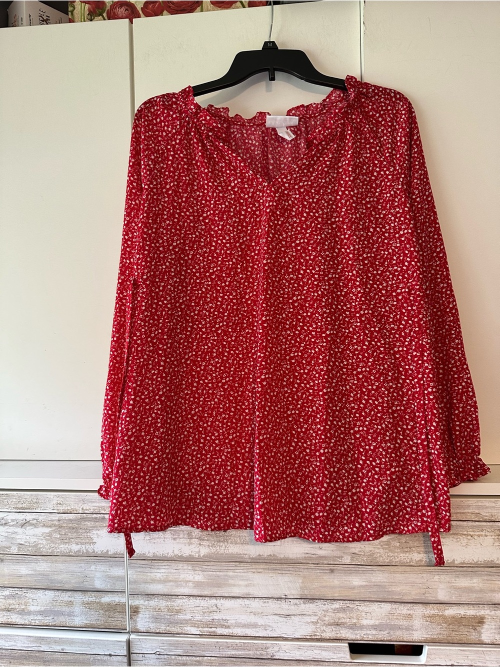 🌺 Isabel by Ingrid & Isabel Red Floral Peasant Blouse Small Boho Ruffle Top